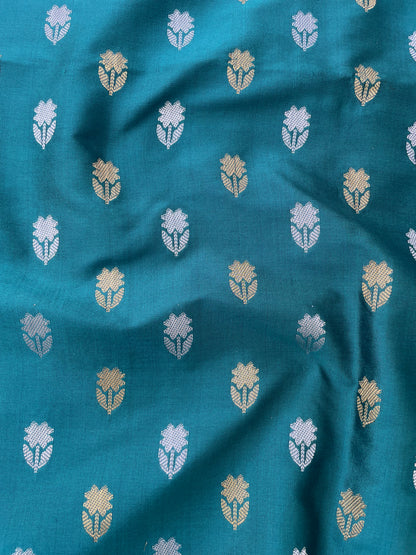 Rama Green Semi Silk Banarasi Unstitched Suit Set