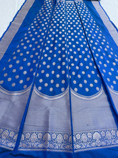 Gul Buti Blue Handwoven Pure Kataan silk Banarasi Lehenga