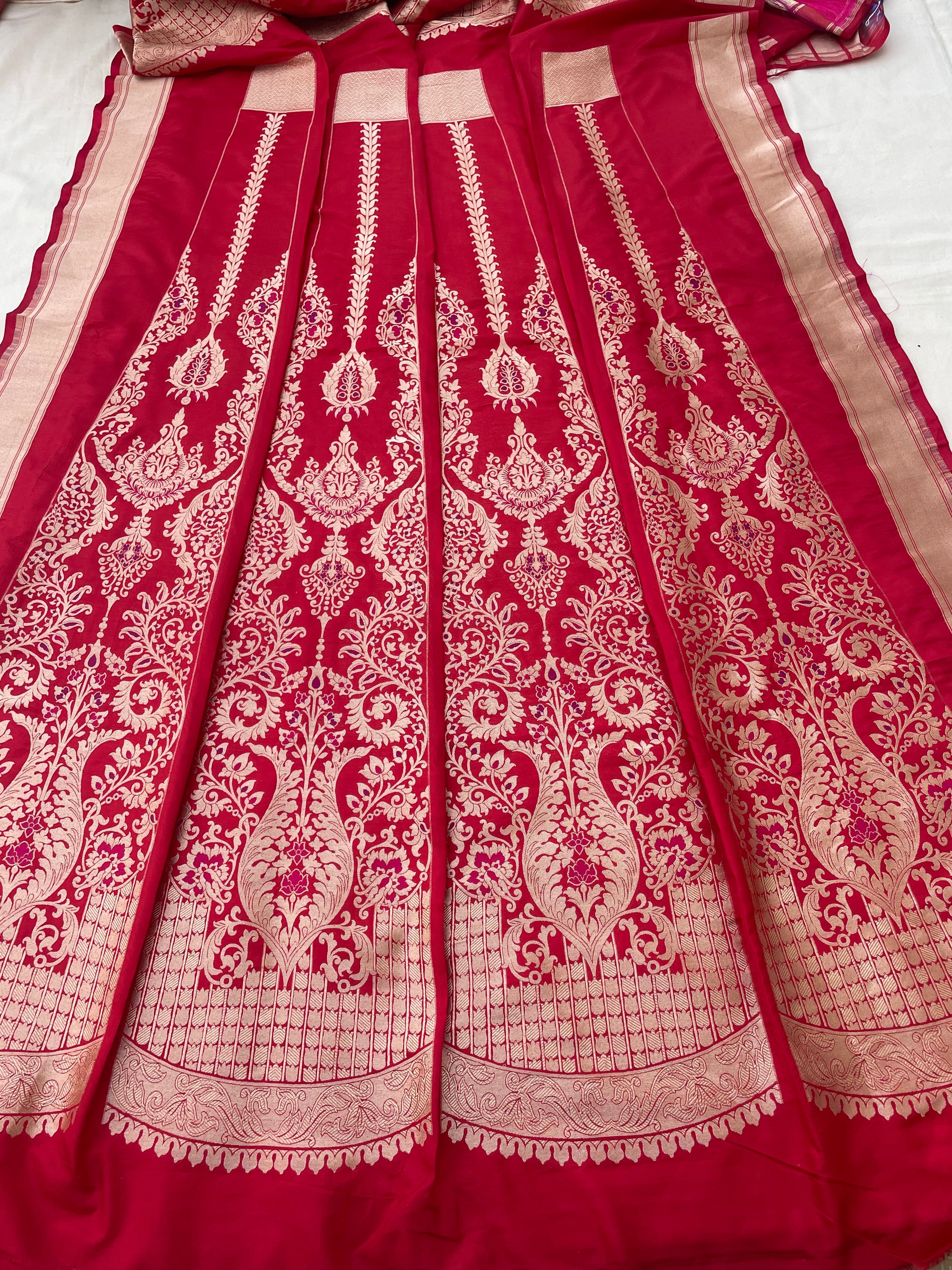 Sahiba Red Handwoven Pure silk With Meenakari Banarasi Lehenga
