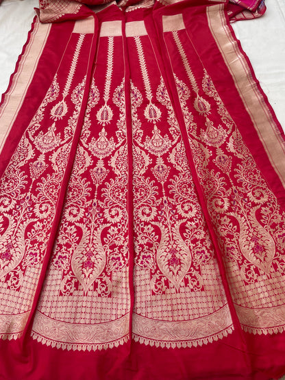 Sahiba Red Handwoven Pure silk With Meenakari Banarasi Lehenga