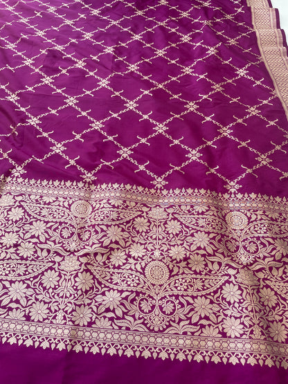 Purple Handwoven Pure Kataan Silk Banarasi Dupatta