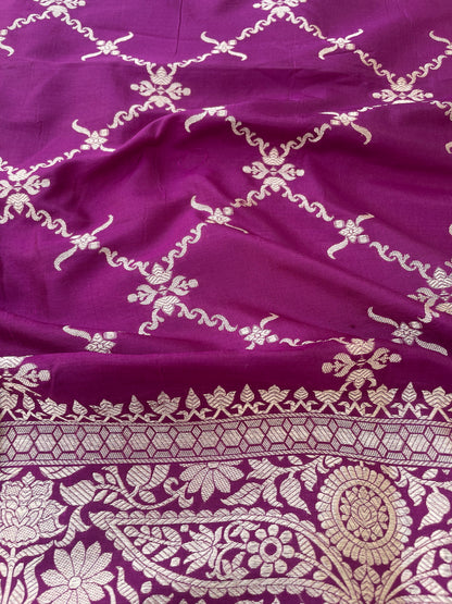 Purple Handwoven Pure Kataan Silk Banarasi Dupatta