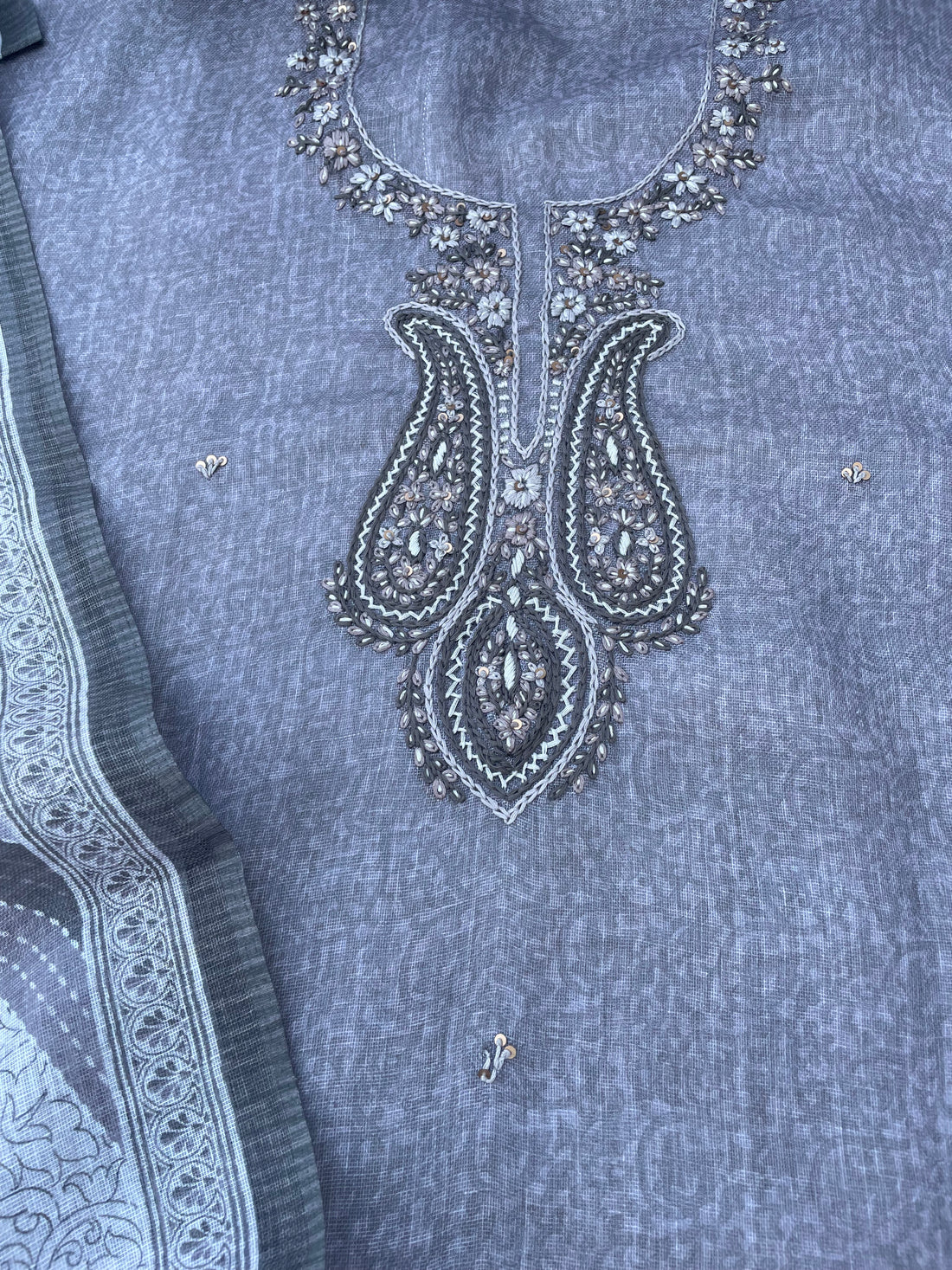 Gray Linen Embroidered Unstitched Suit Fabric