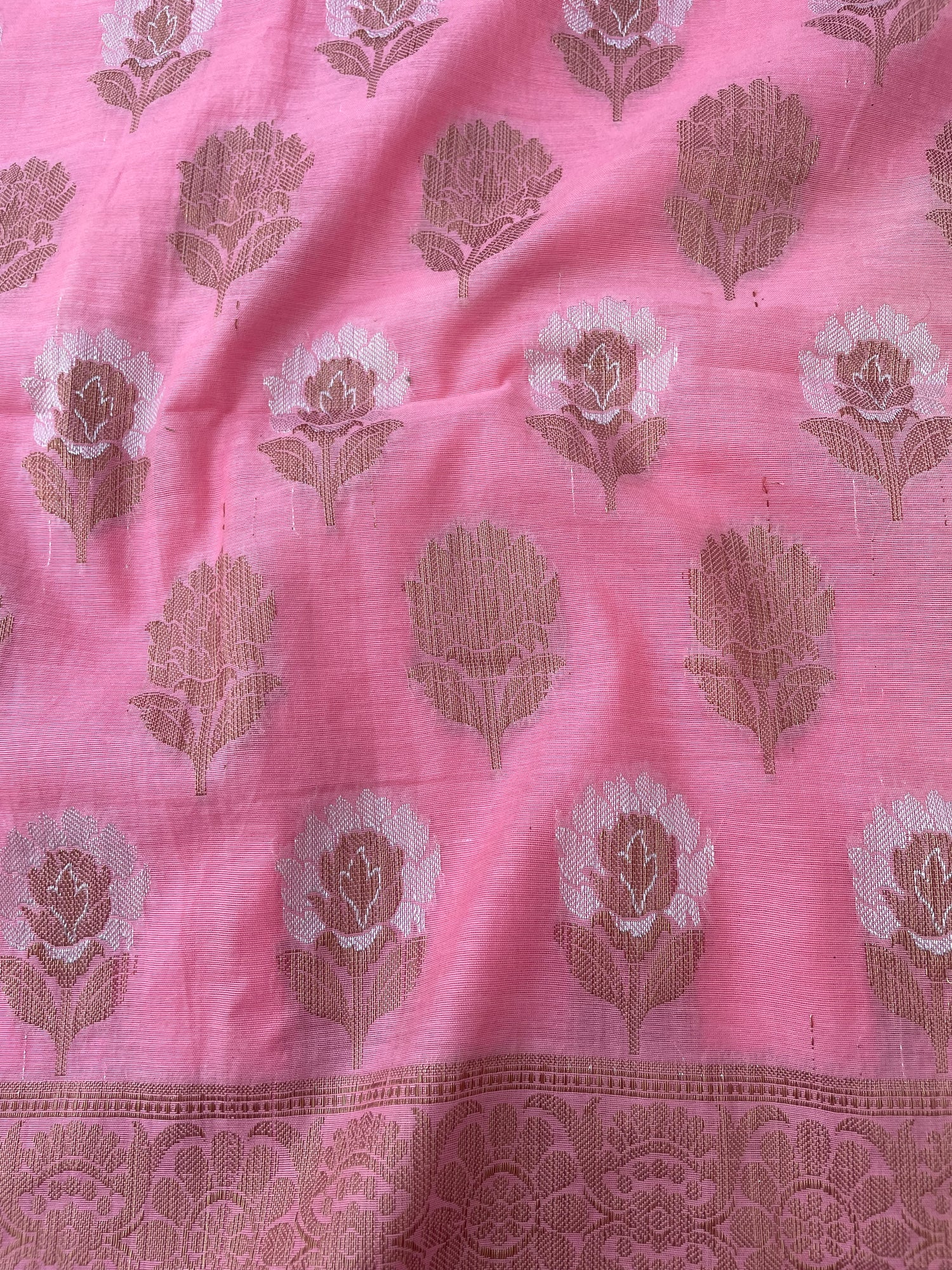 Pink Cotton Silk Zari Buti Banarasi Suit Set