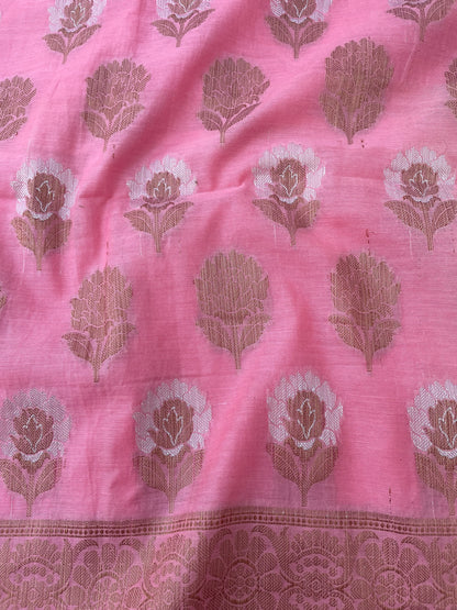 Pink Cotton Silk Zari Buti Banarasi Suit Set