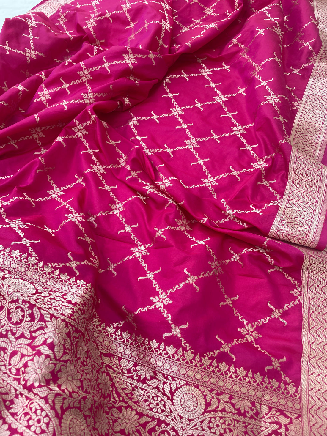 Pink Handwoven Pure Kataan Silk Banarasi Dupatta