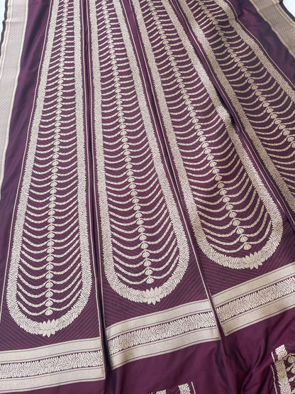 Waraq Brown Handwoven Pure silk Banarasi Lehenga