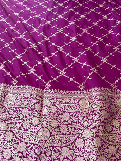 Purple Handwoven Pure Kataan Silk Banarasi Dupatta