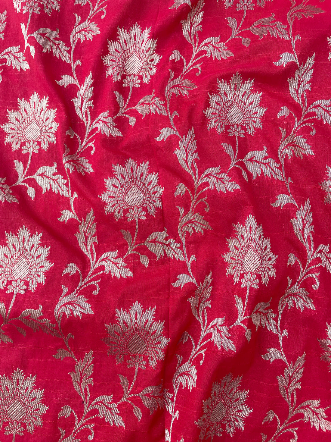 Red Semi Silk Floral Jaal Fabric