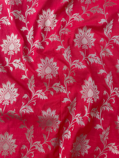 Red Semi Silk Floral Jaal Fabric