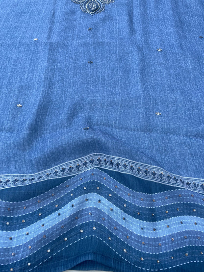 Blue Linen Embroidered Unstitched Suit Fabric