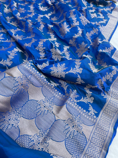 Gul Buti Blue Handwoven Pure Kataan silk Banarasi Lehenga
