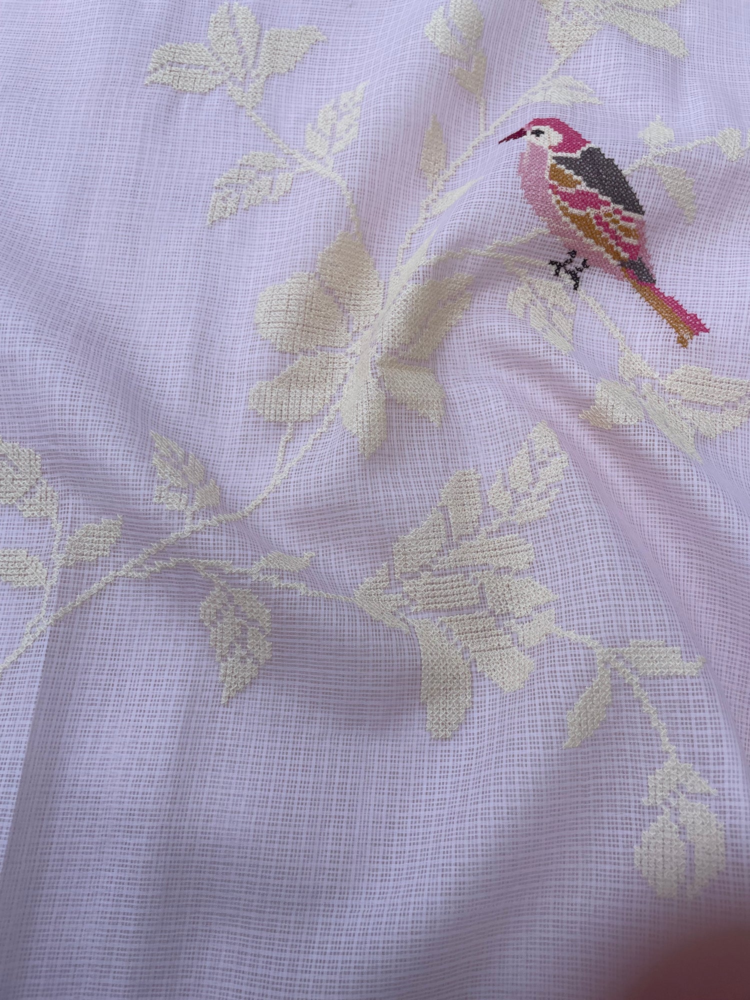 Pink Kota Silk Embroidered Unstitched Suit Fabric