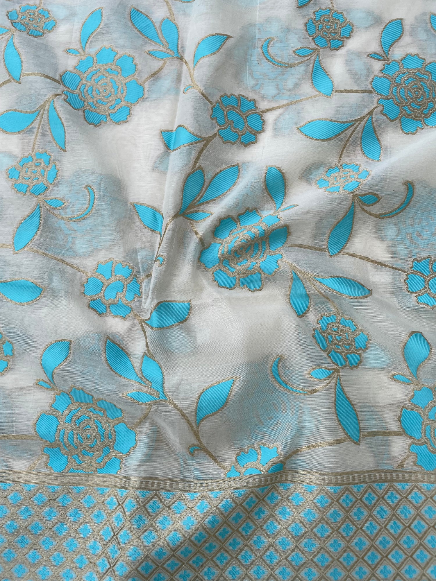White Cotton Silk Floral Banarasi Suit