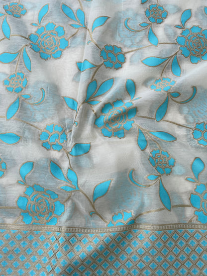 White Cotton Silk Floral Banarasi Suit