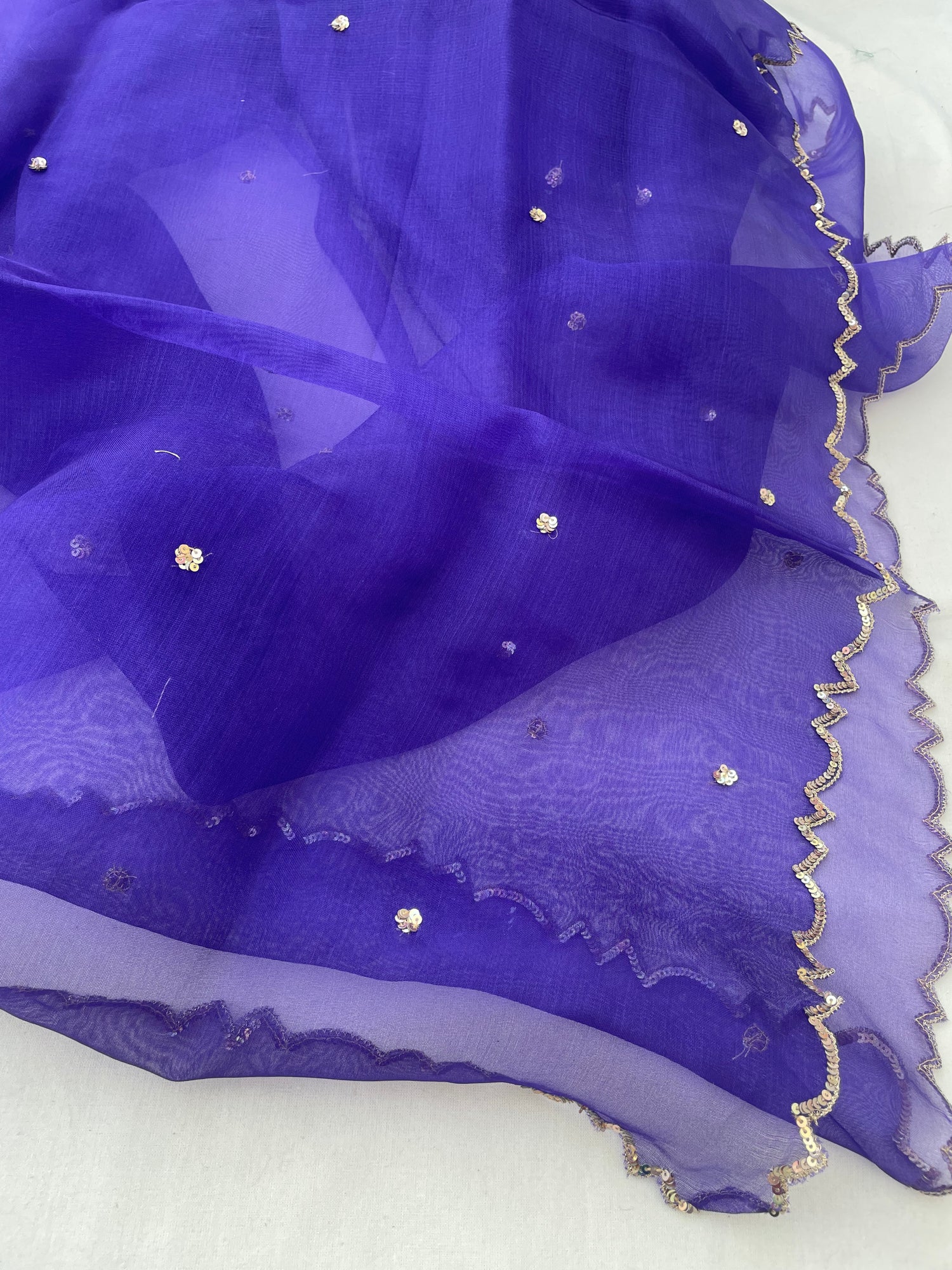 Purple Pure Organza Silk Embroidered Banarasi Dupatta