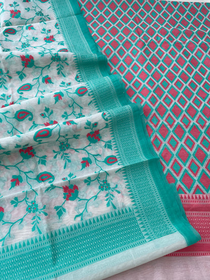 Red-Green Cotton Silk Banarasi Suit Set