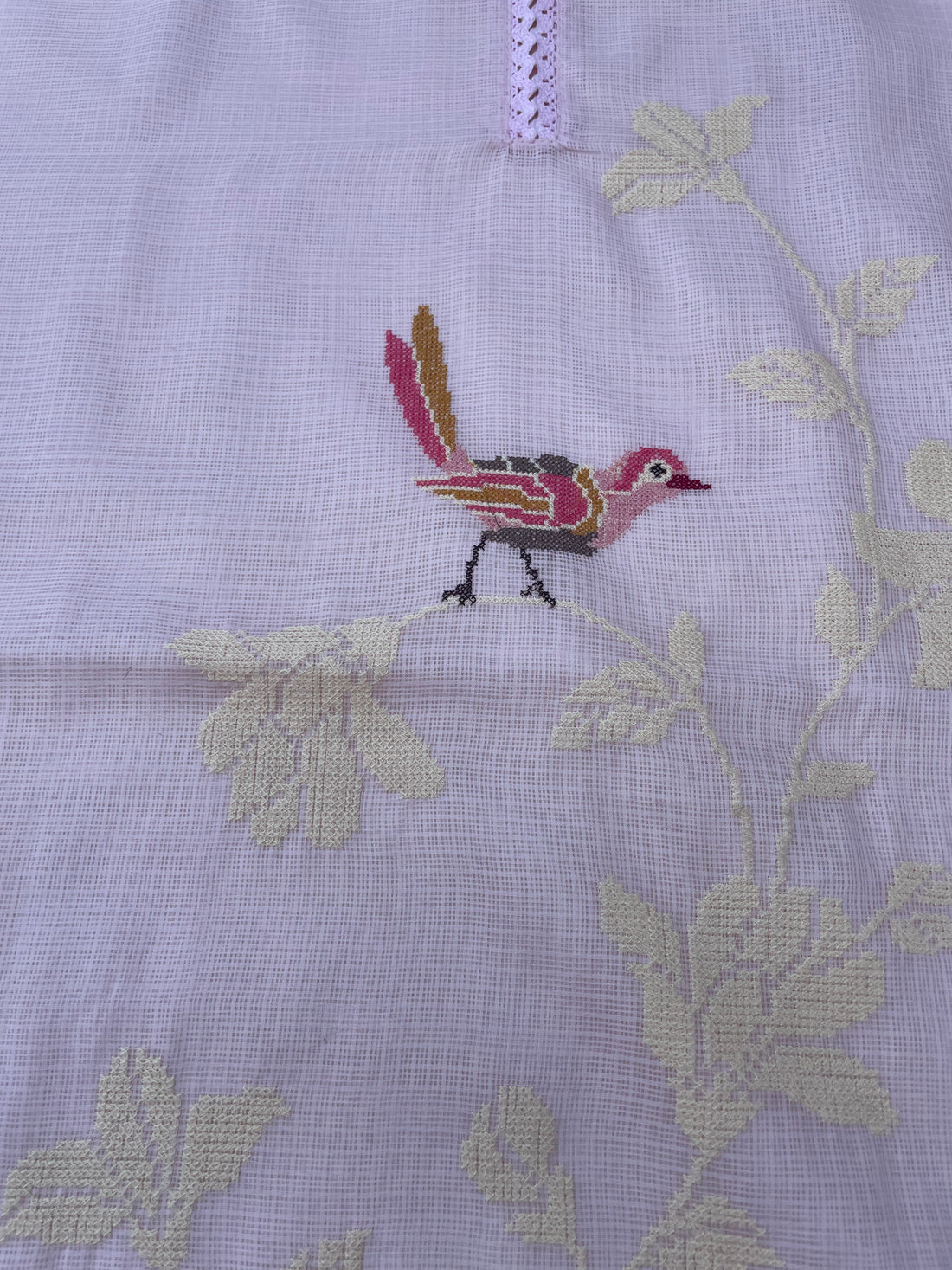Pink Kota Silk Embroidered Unstitched Suit Fabric