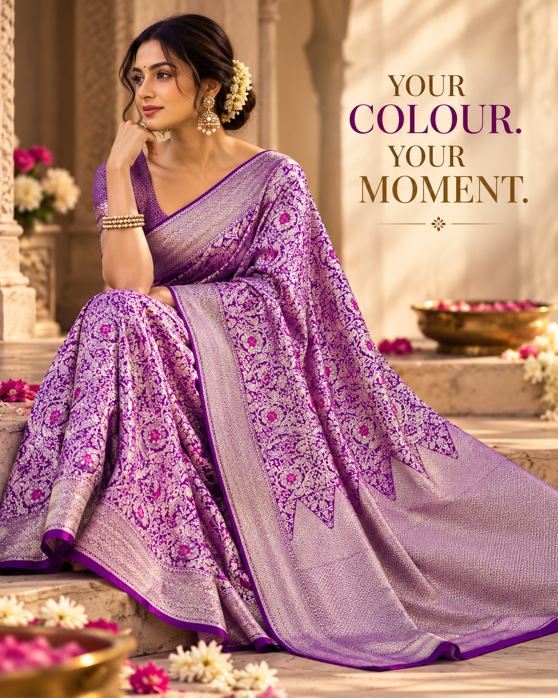 Purple Shikargah Brocade Handwoven Pure Silk Banarasi Saree