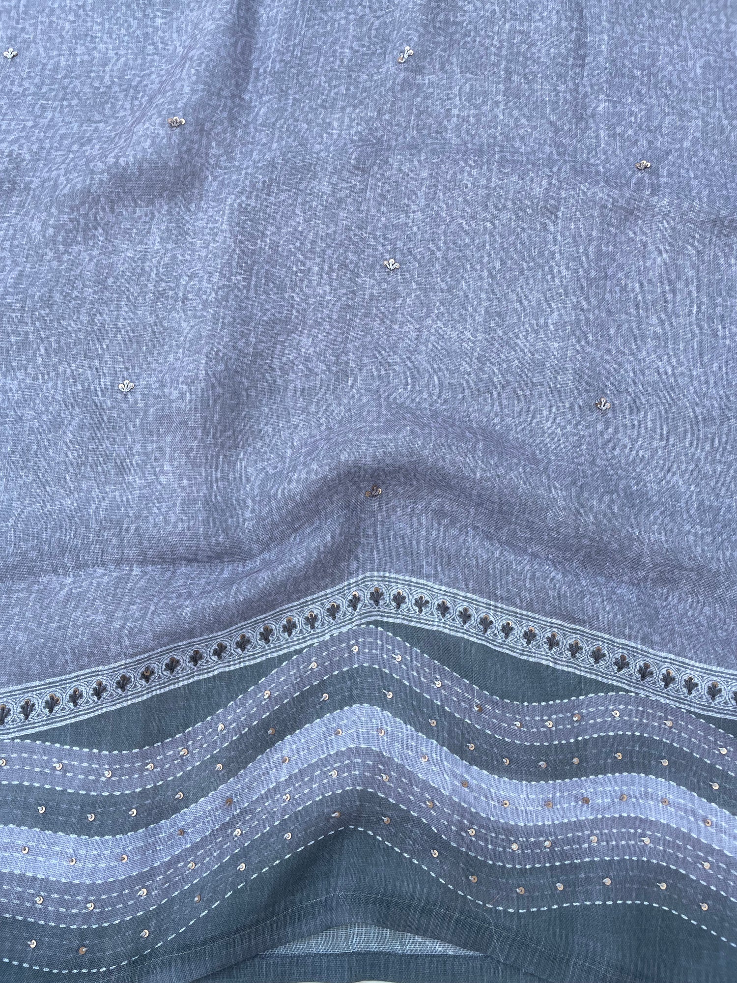 Gray Linen Embroidered Unstitched Suit Fabric