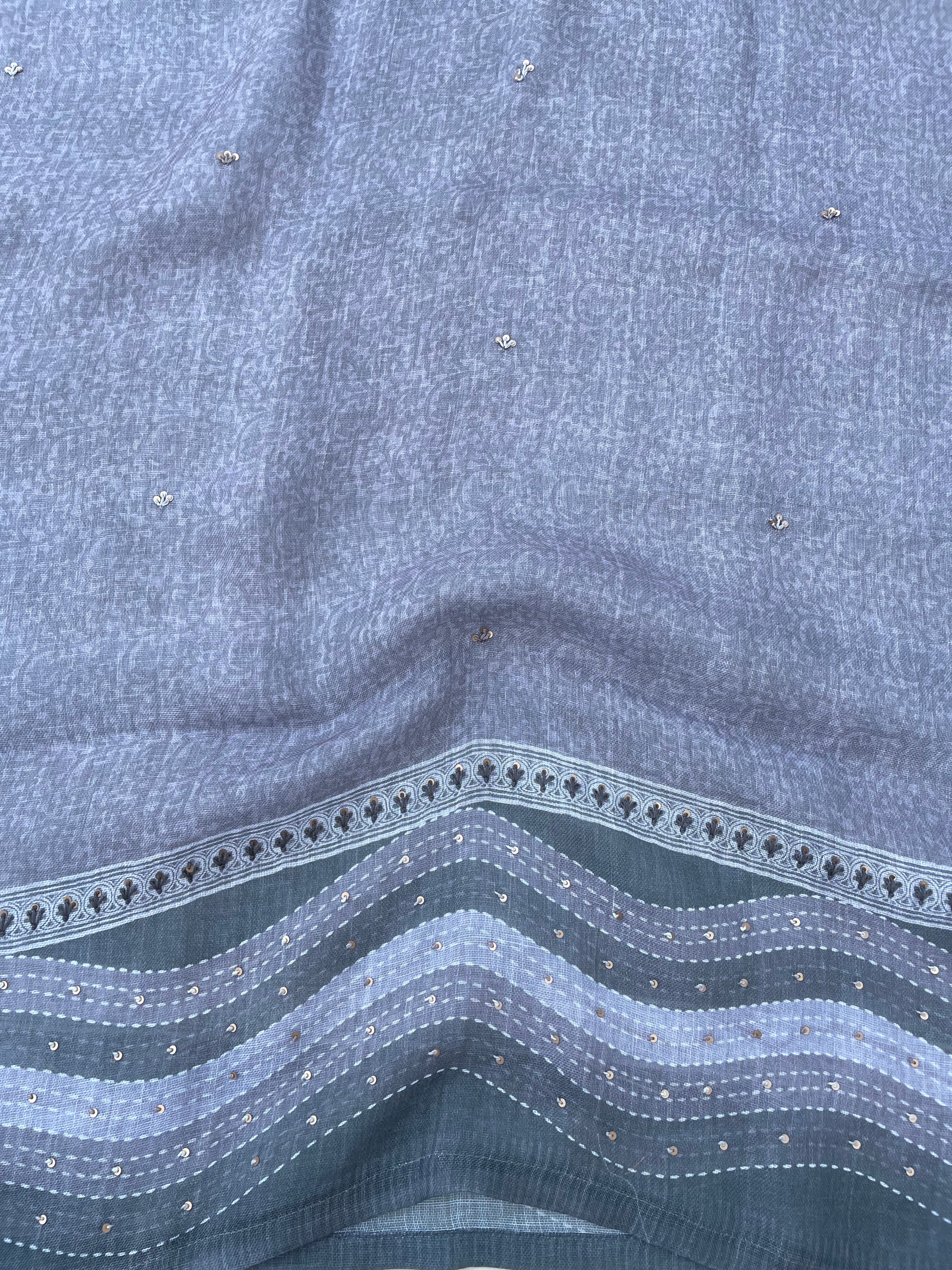 Gray Linen Embroidered Unstitched Suit Fabric