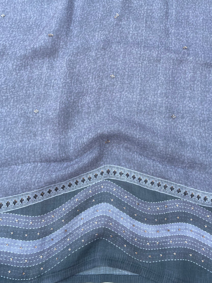Gray Linen Embroidered Unstitched Suit Fabric
