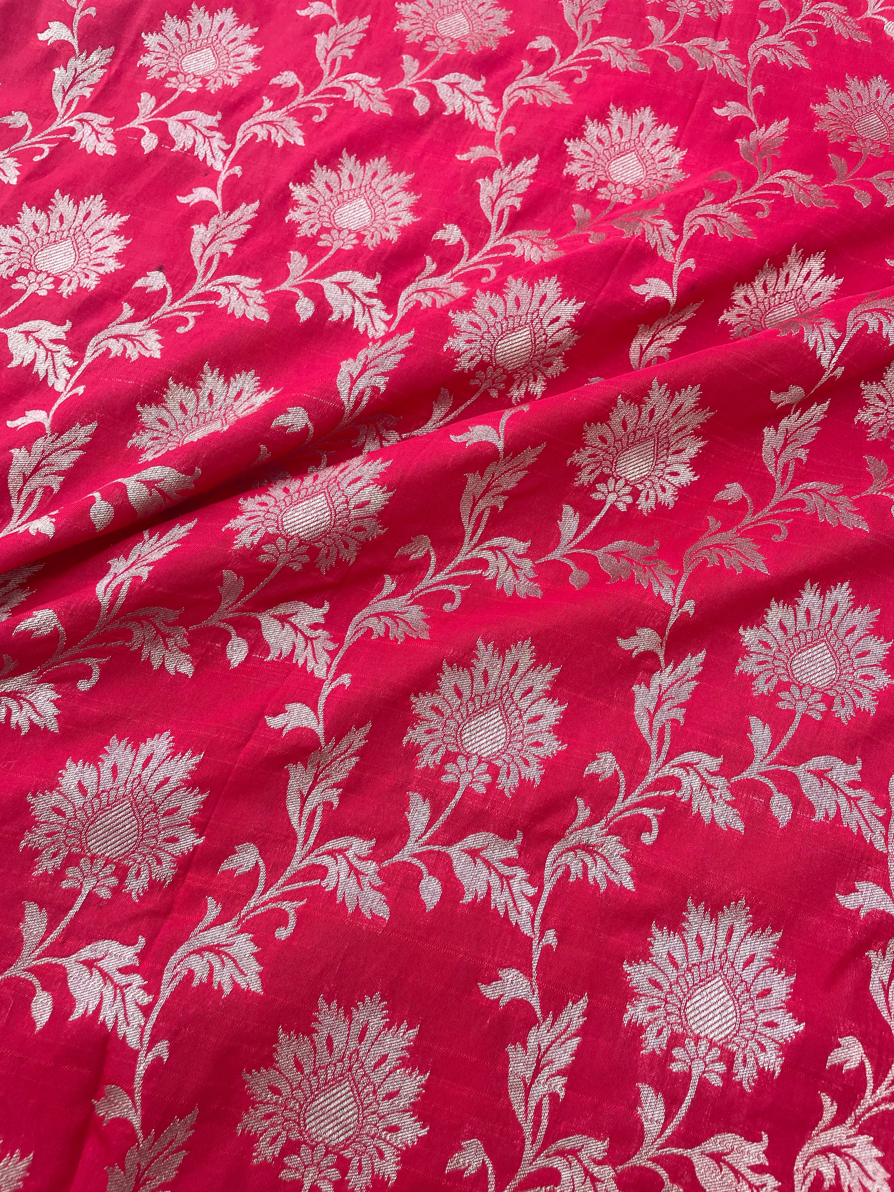 Red Semi Silk Floral Jaal Fabric