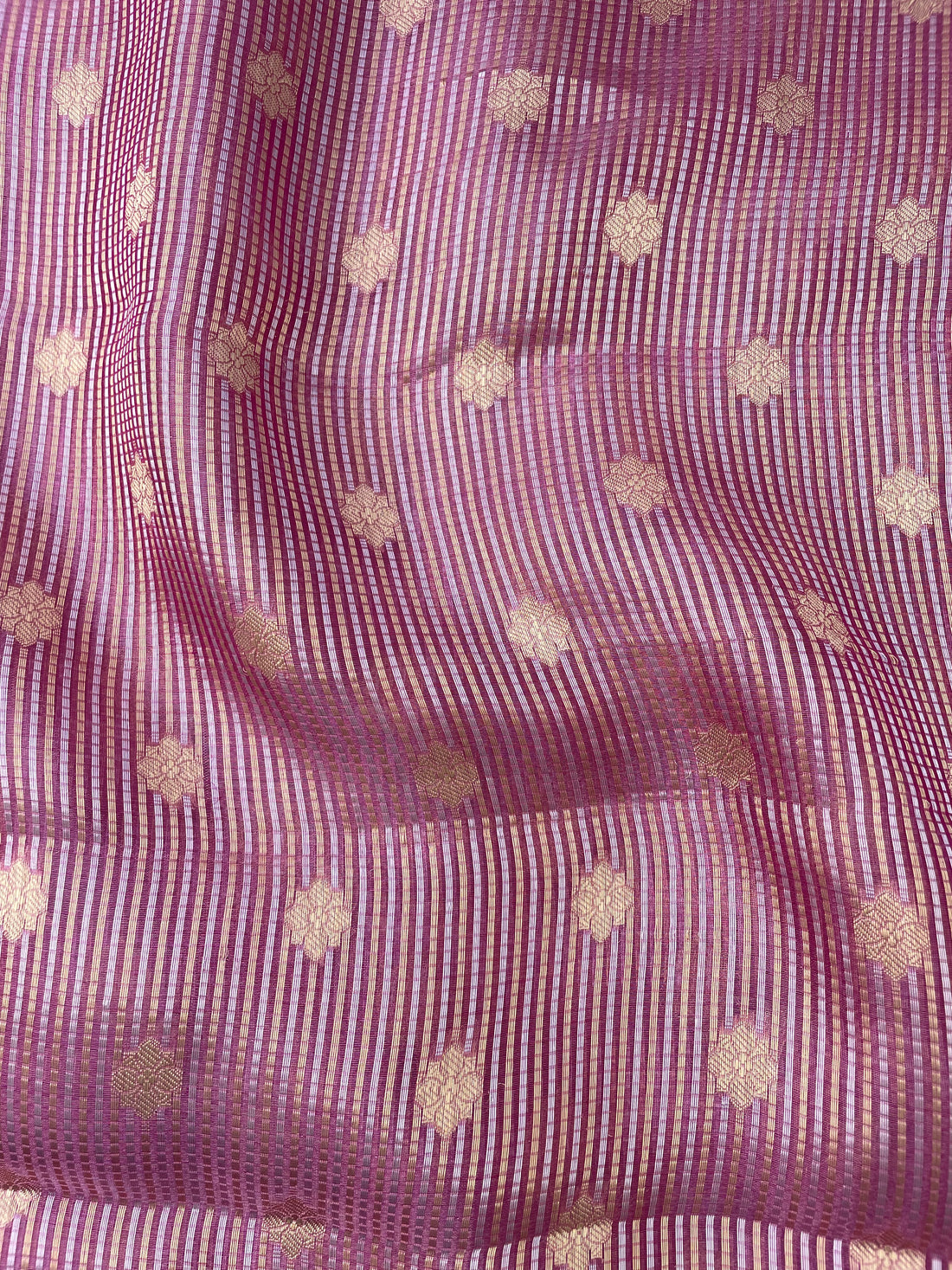 Pink Handwoven Pure Tissue Silk Buti Fabric