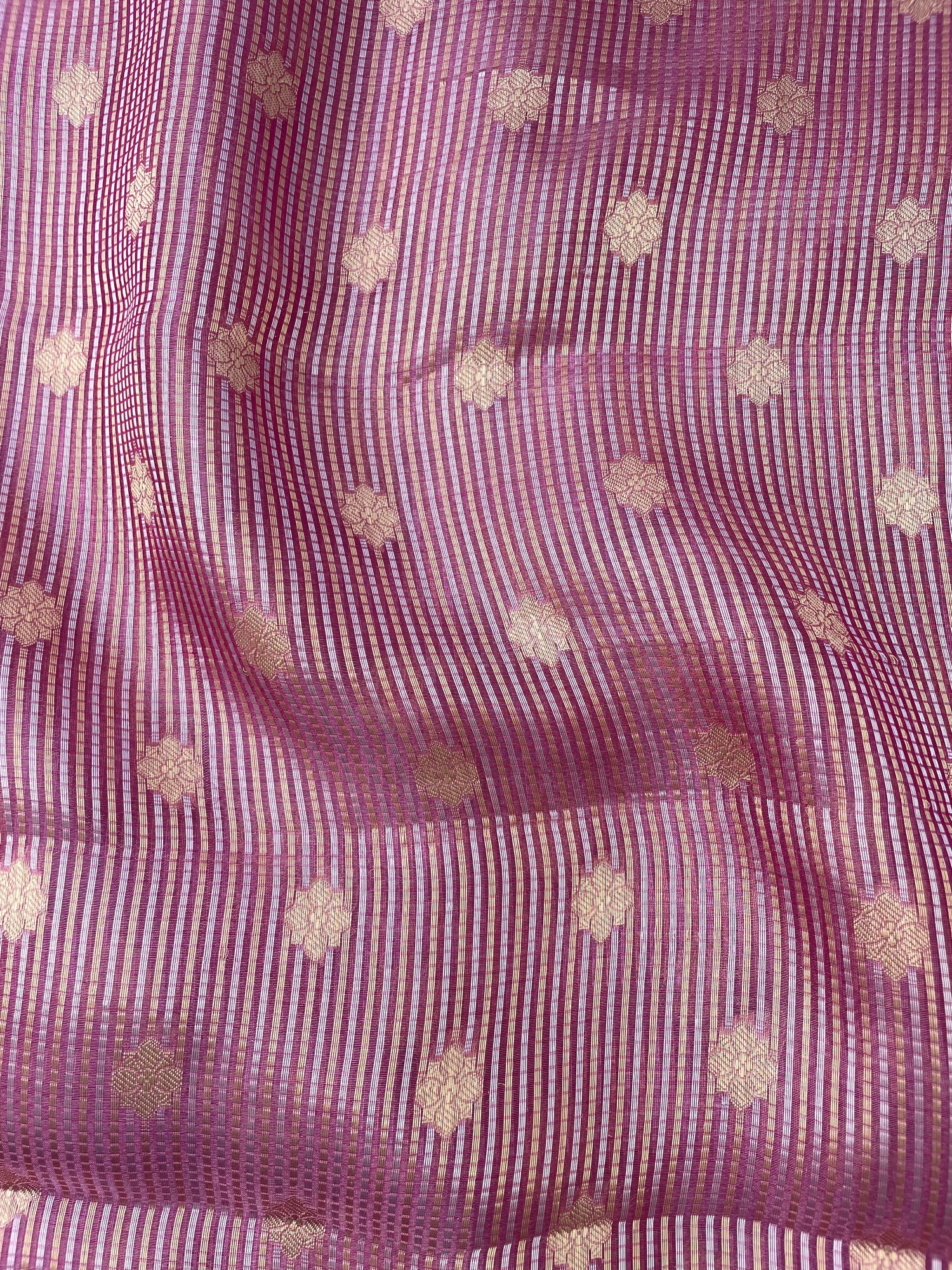 Pink Handwoven Pure Tissue Silk Buti Fabric
