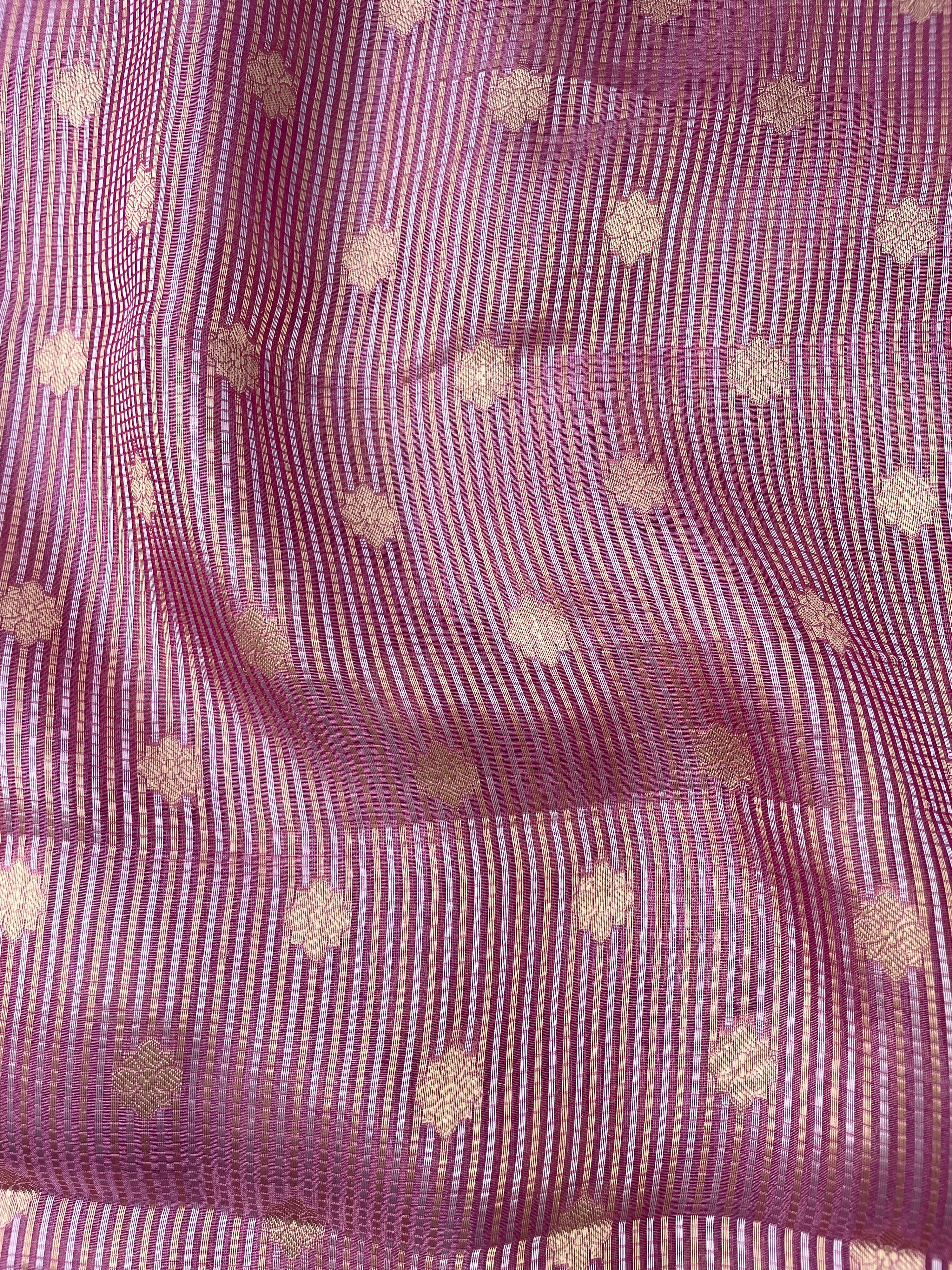Pink Handwoven Pure Tissue Silk Buti Fabric