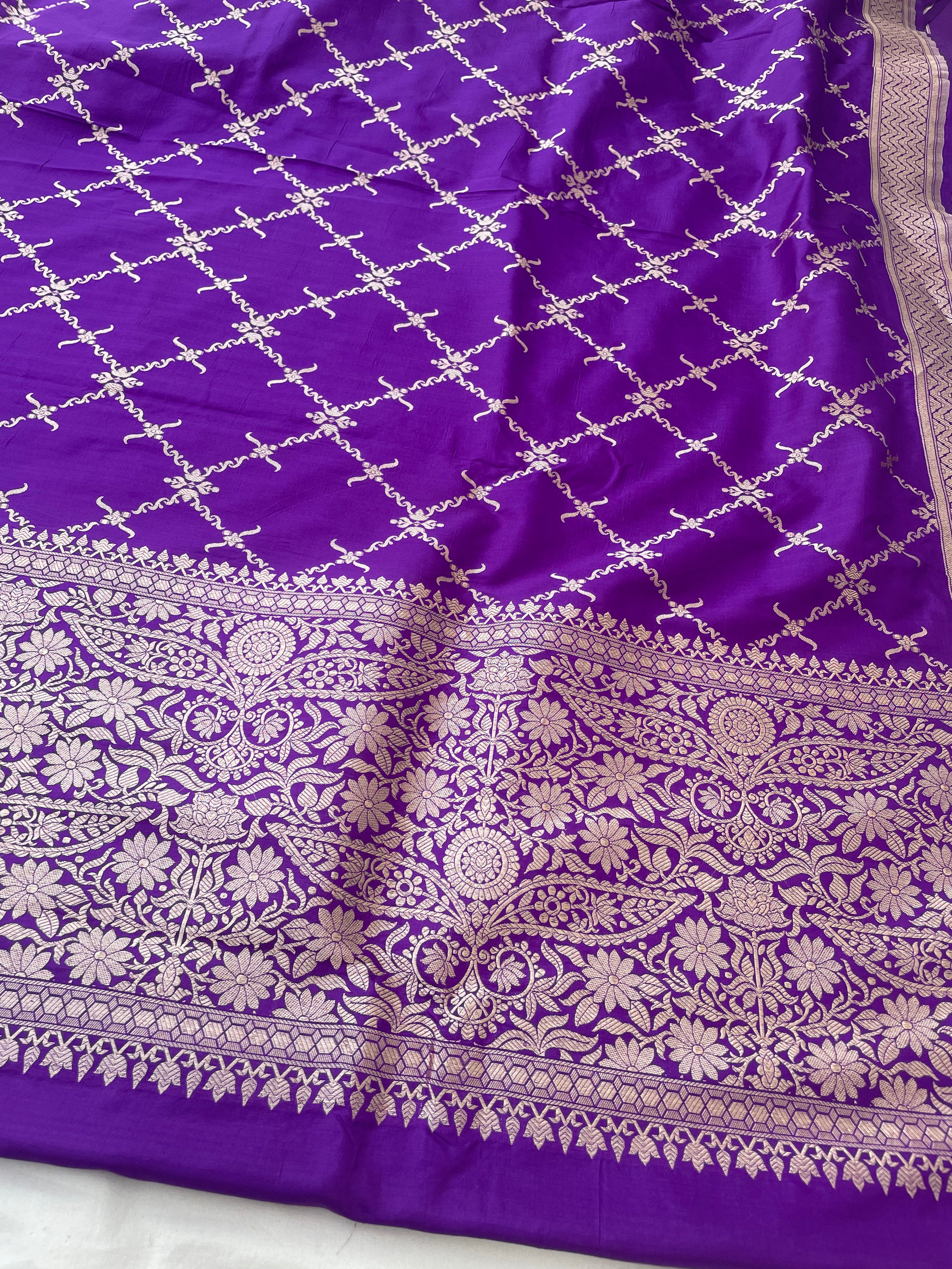 Purple Handwoven Pure Kataan Silk Banarasi Dupatta