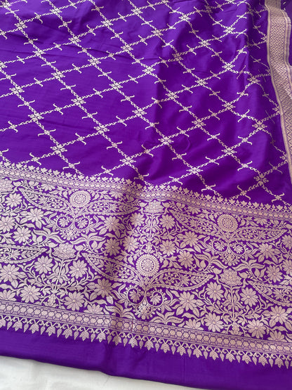 Purple Handwoven Pure Kataan Silk Banarasi Dupatta