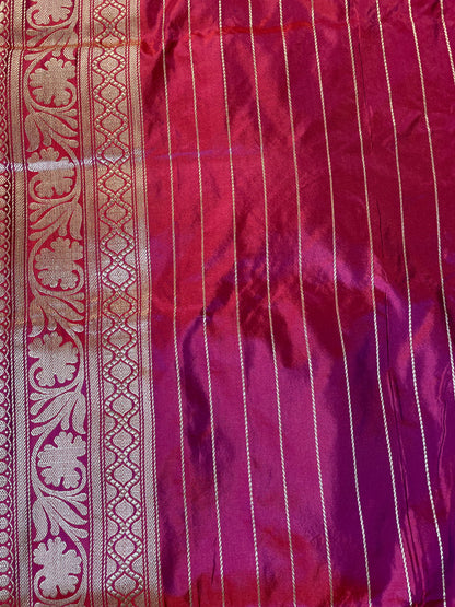 Burgundy Handloom Pure Silk Kadhua Jangla Banarasi Saree
