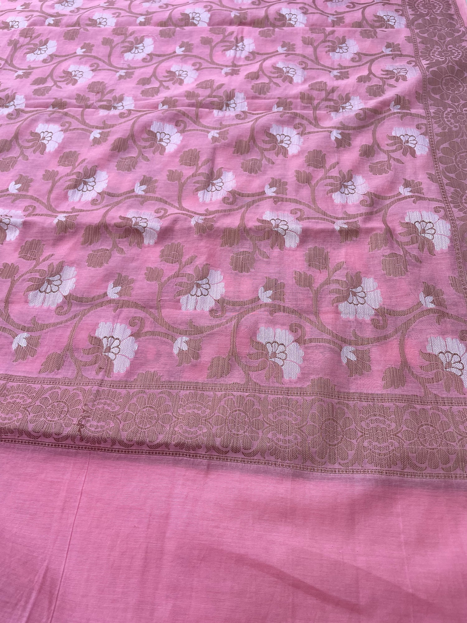Pink Cotton Silk Zari Buti Banarasi Suit Set