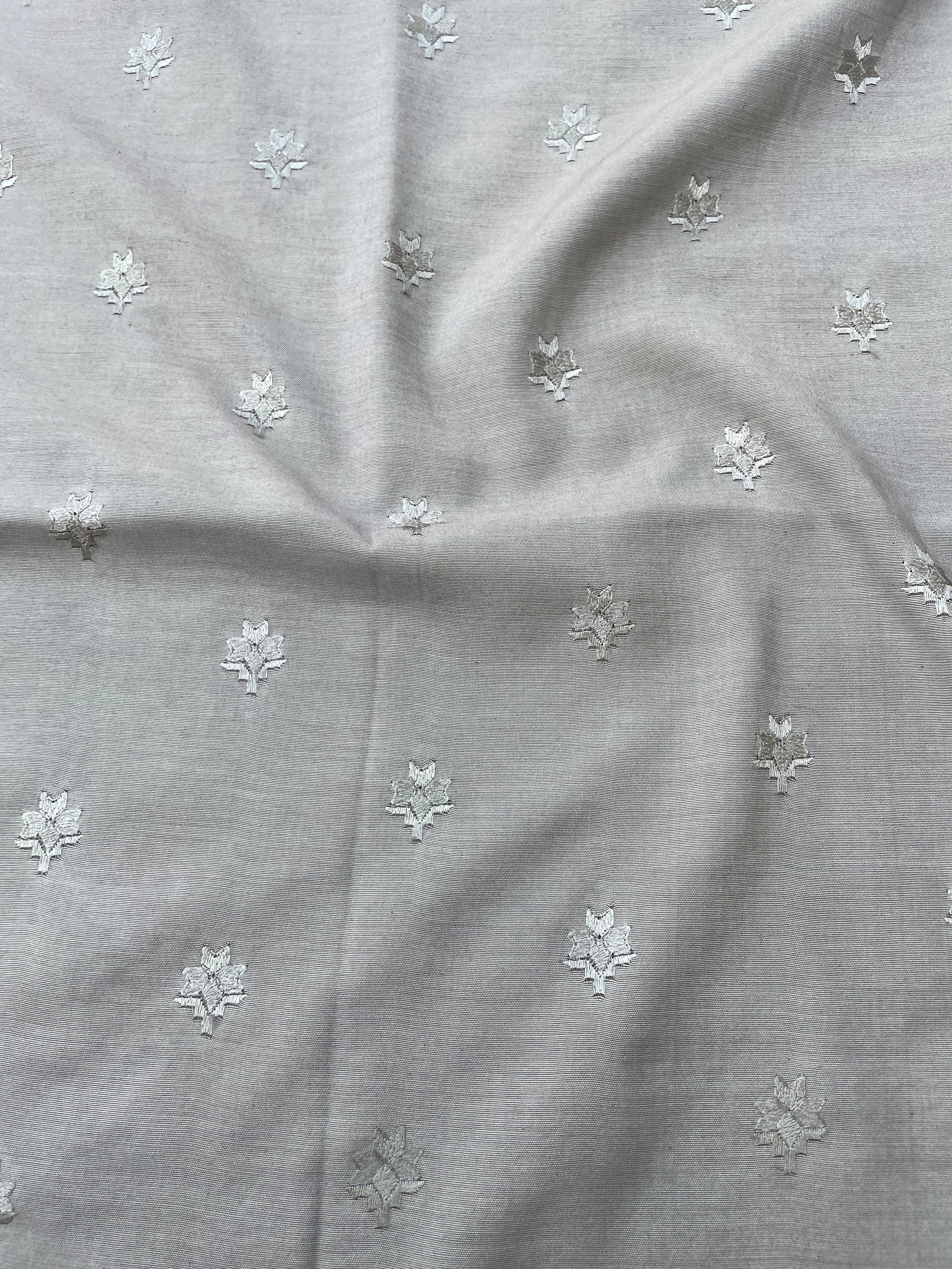 Gray Embroidery Banarasi Cotton Suit Set