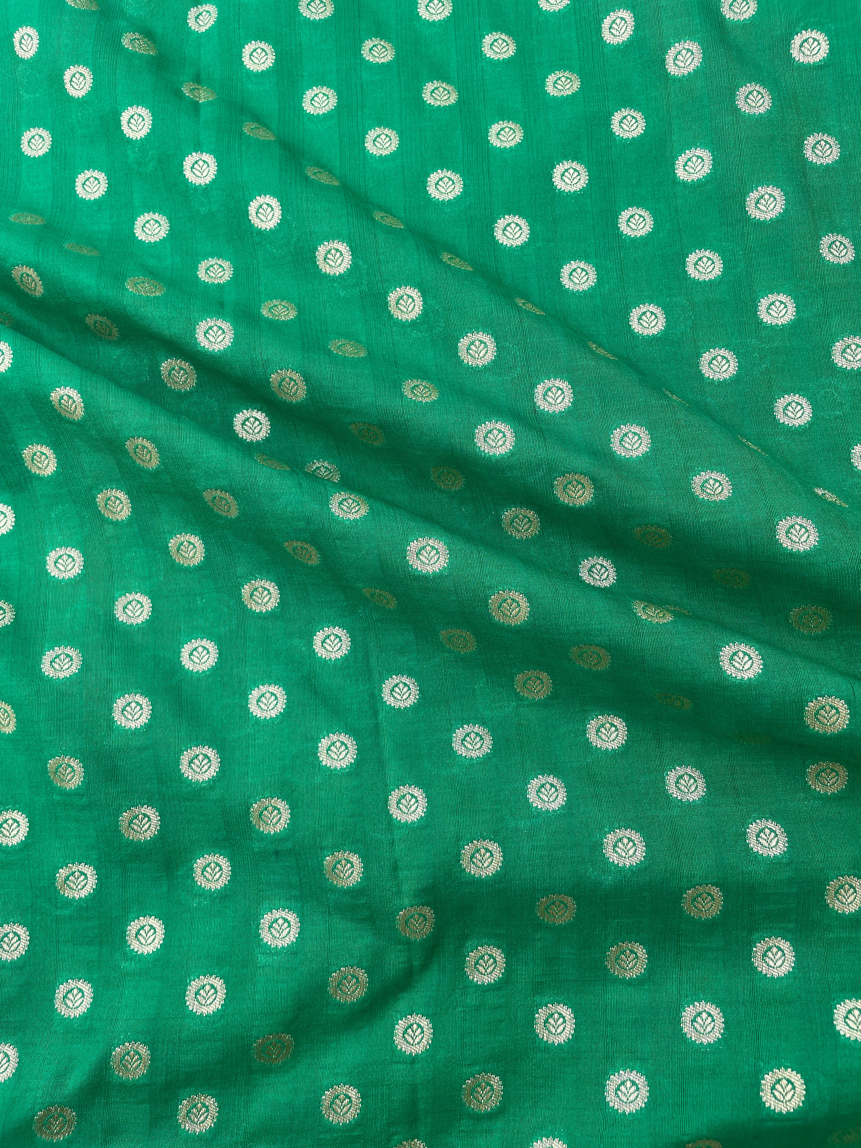 Green Semi Silk Buti Fabric