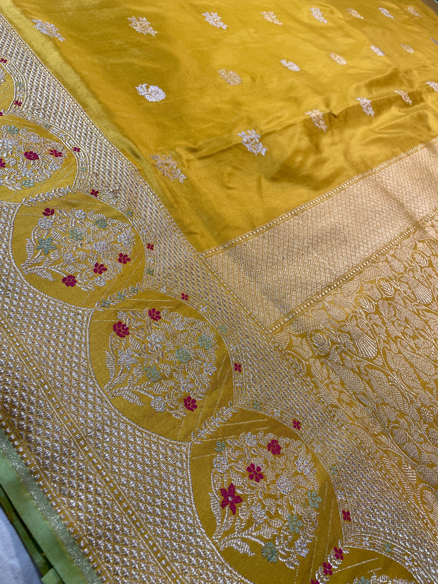 Mustard Yellow Kadhua Patta Buti Pure Silk Banarasi Saree