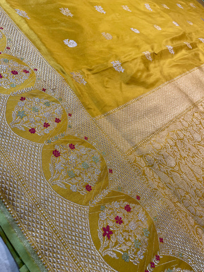 Mustard Yellow Kadhua Patta Buti Pure Silk Banarasi Saree