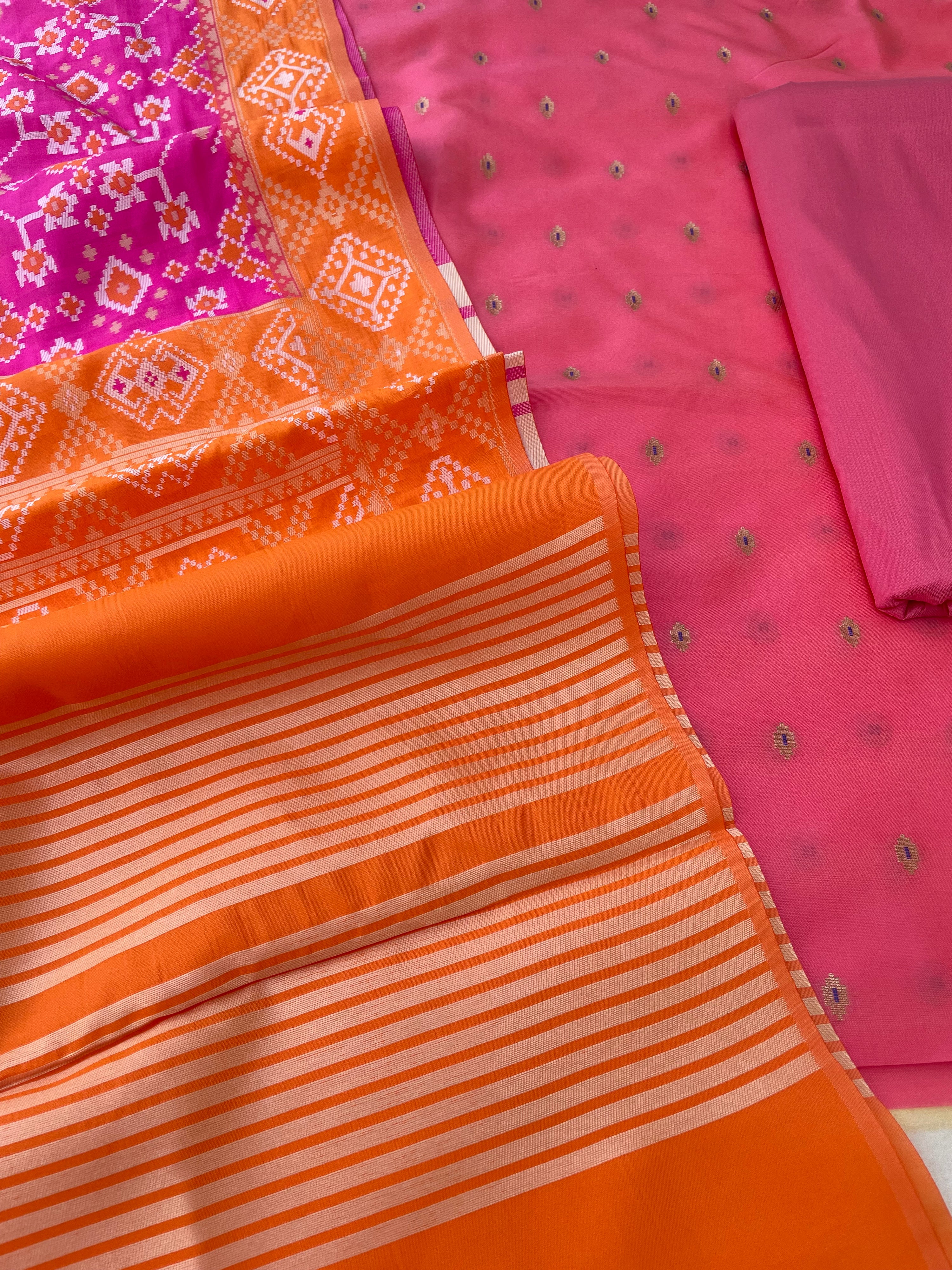 Pink Cotton Semi Silk Buti Banarasi Suit Set