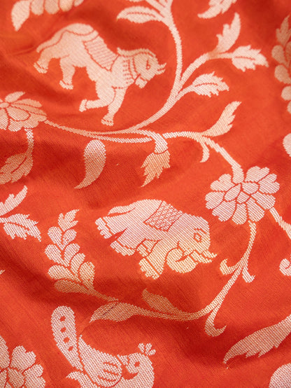 Orange Handwoven Shikargah Pure Silk Banarasi Dupatta