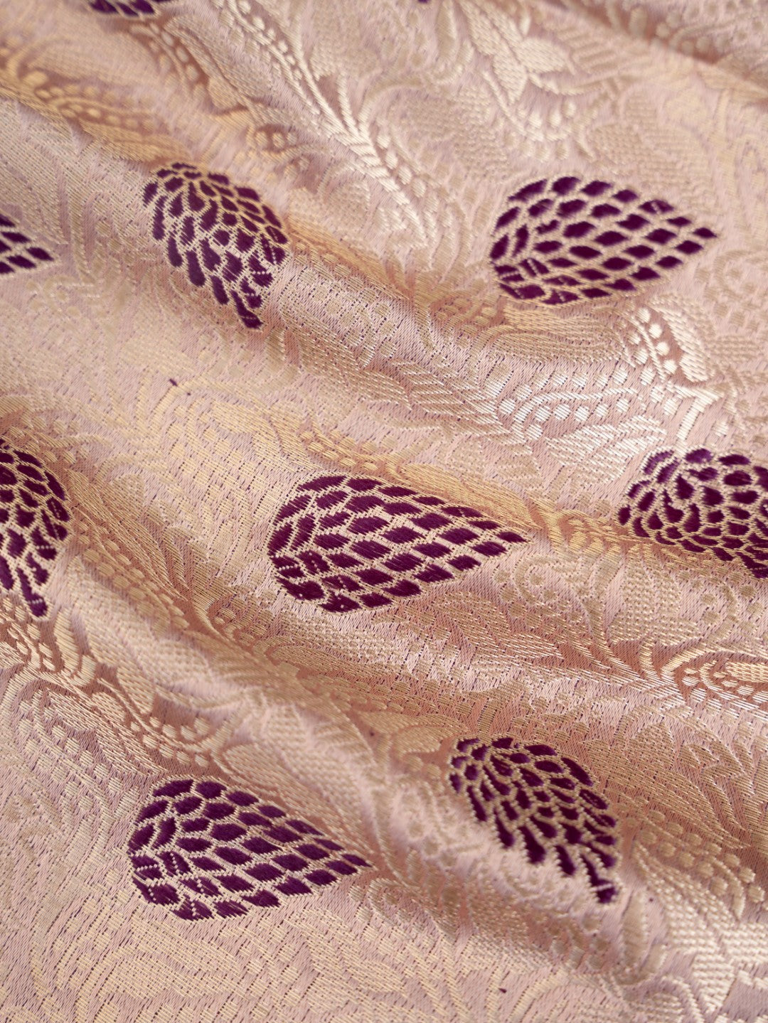 Beige Handwoven Meenakari Jangla Pure Silk Fabric