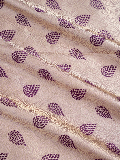 Beige Handwoven Meenakari Jangla Pure Silk Fabric