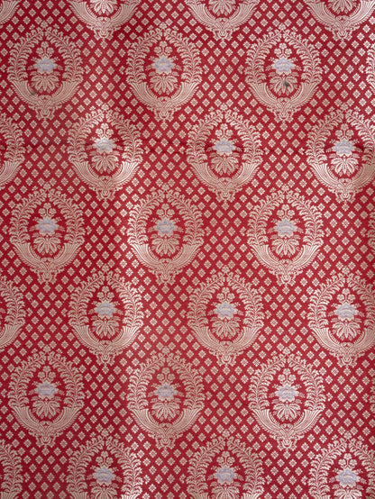 Red Handwoven Brocade Jangla Pure Silk Fabric