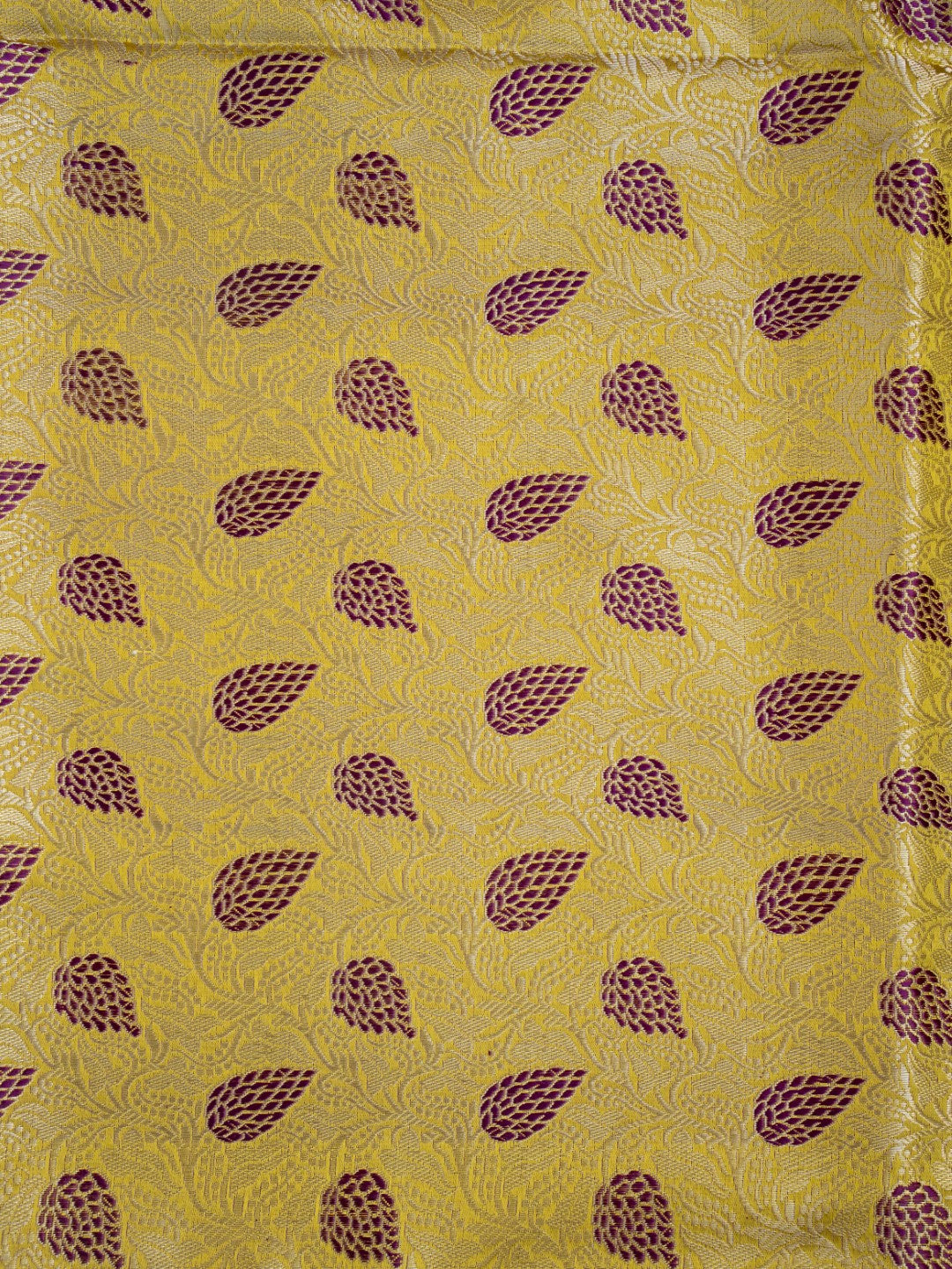 Yellow Handwoven Meenakari Jangla Pure Silk Fabric