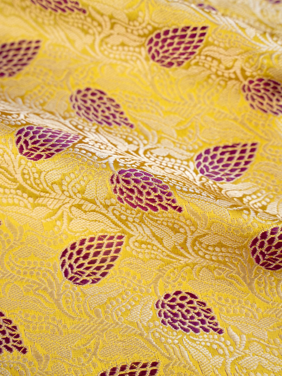Yellow Handwoven Meenakari Jangla Pure Silk Fabric