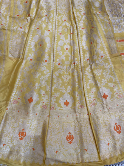 Aarohi Yellow Handwoven Pure Silk Banarasi Lehenga with Meenakari