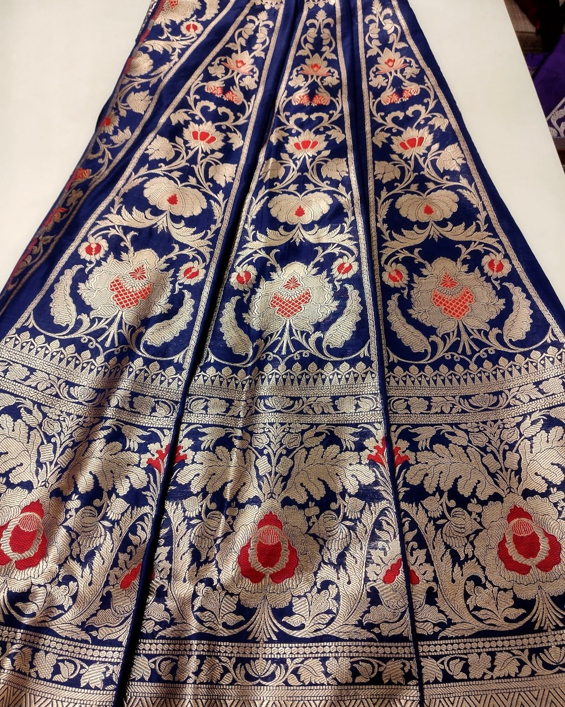 Tanvi Navy Blue Handwoven Pure Silk Banarasi Lehenga