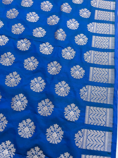 Gul Buti Blue Handwoven Pure Kataan silk Banarasi Lehenga