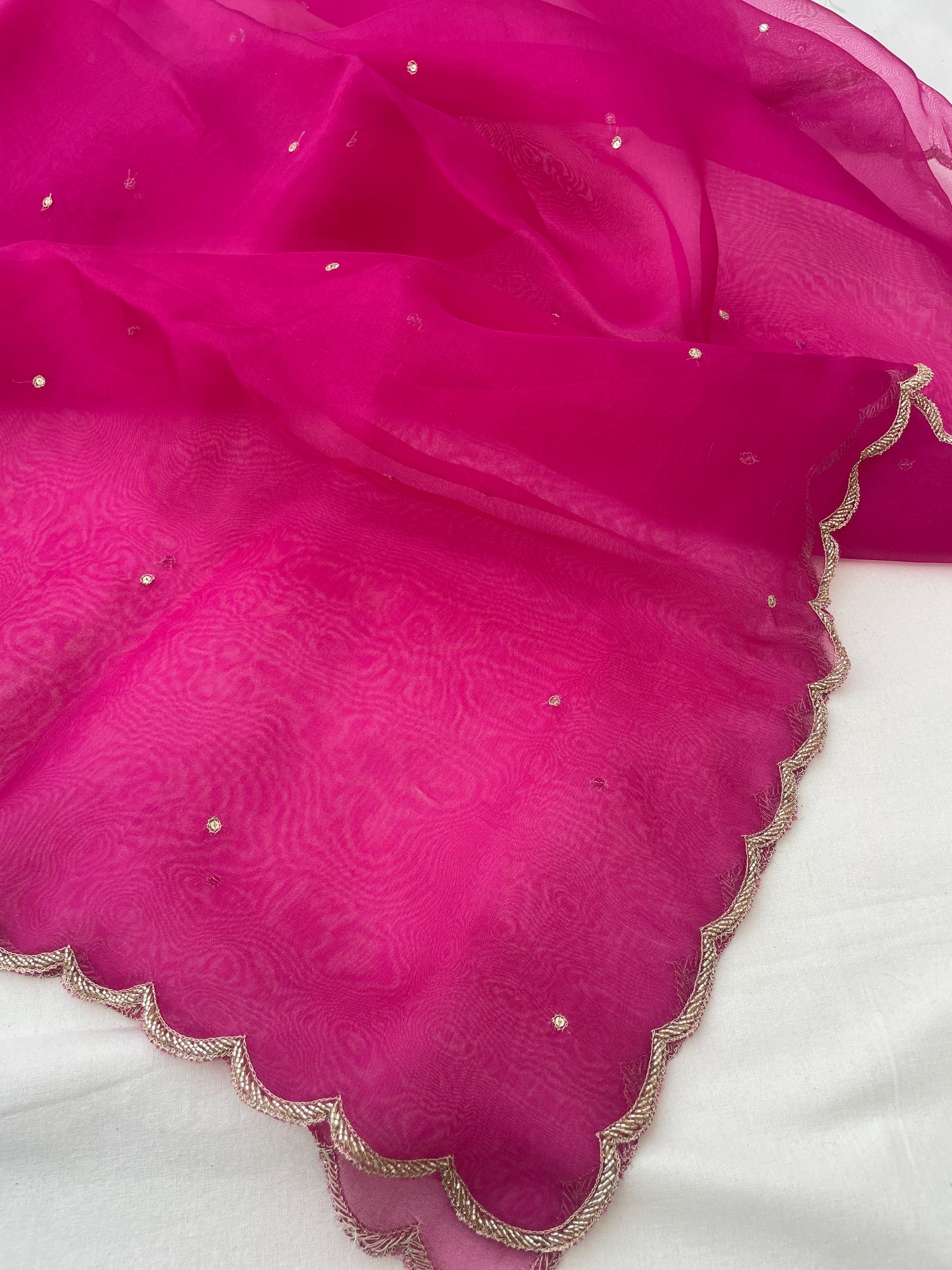 Pink Pure Organza Silk Embroidered Banarasi Dupatta