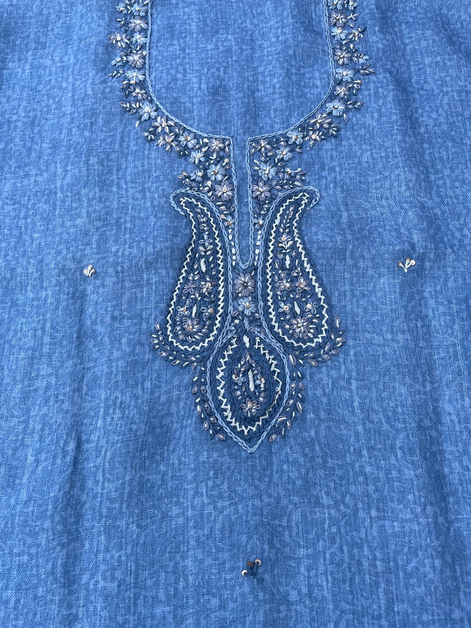 Blue Linen Embroidered Unstitched Suit Fabric